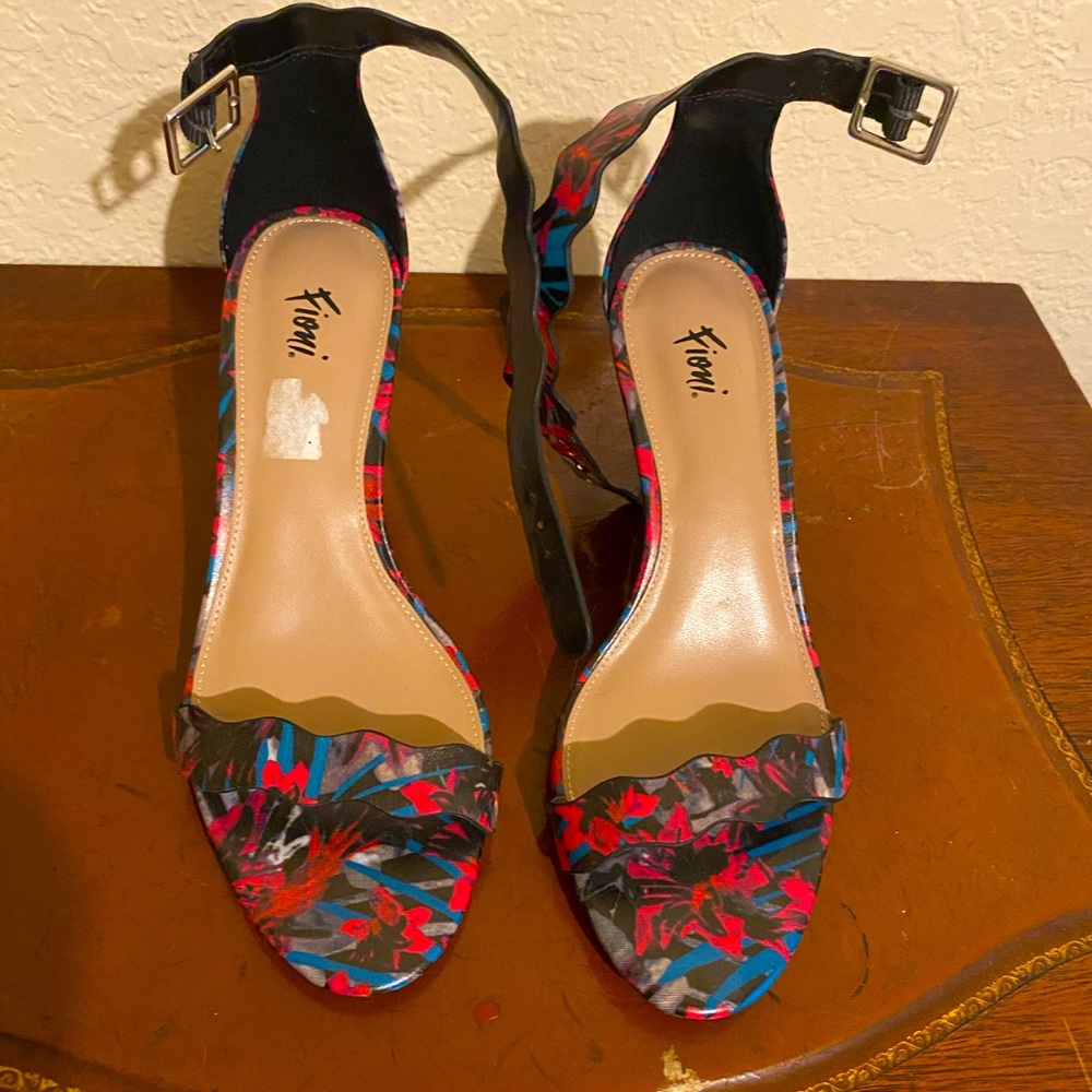 Fioni multi color iris open toe ankle strap heel